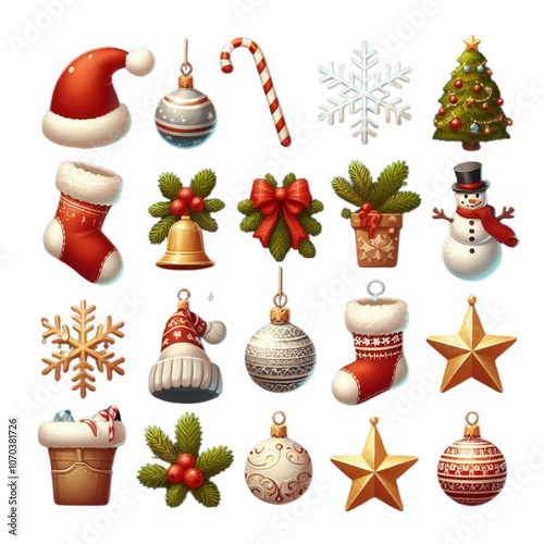 set of christmas elements, set christmas decoration. PNG Transparent. Generative AI