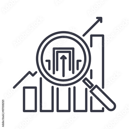 line icon - Diagram scale with magnifying glass icon