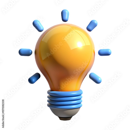 3D Yellow Light Bulb with Blue Accents