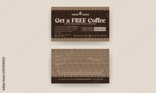 Double-sided restaurant, fast food, coffee gift voucher design template or cafe ticket card design