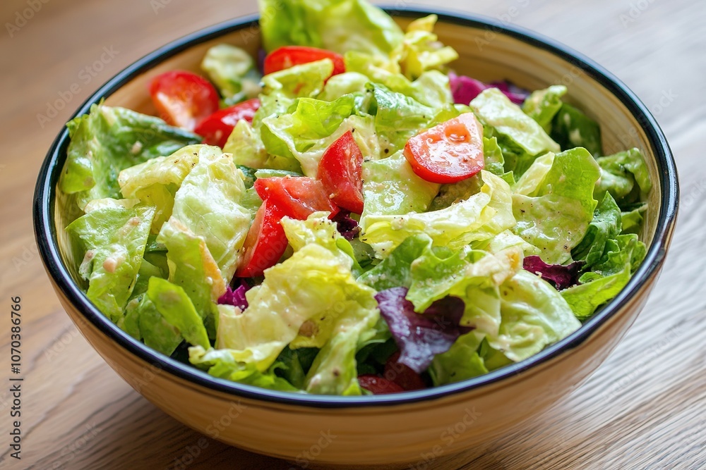 Fresh mixed salad in bowl on wooden table Fresh mixed salad in bowl on wooden table