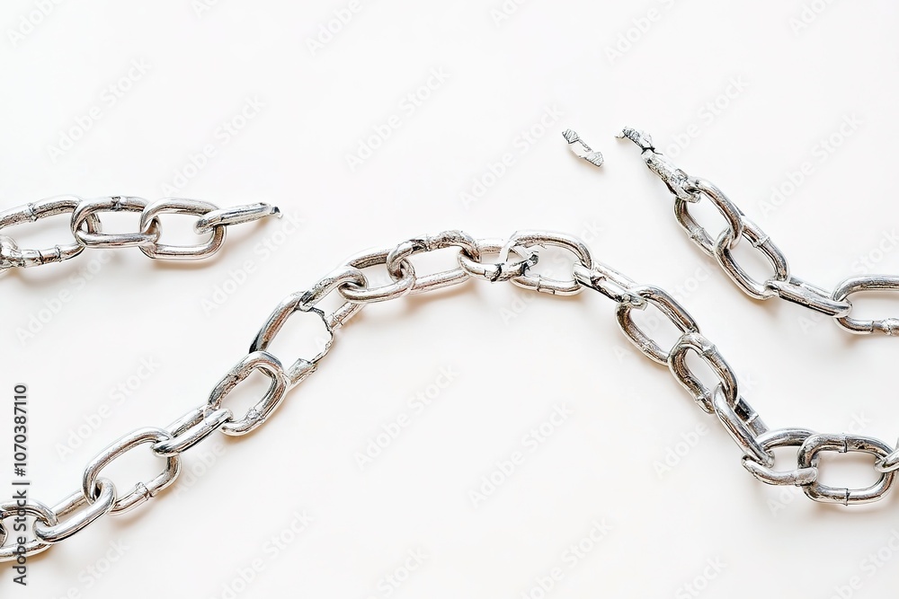 Broken metal chain links on white background Broken metal chain links on white background