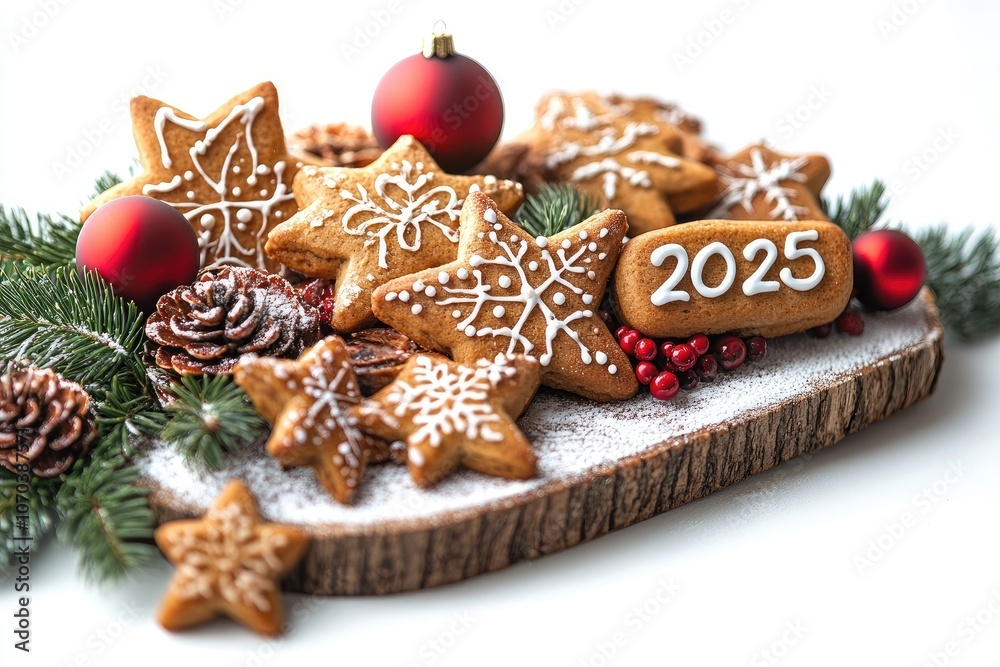 Christmas gingerbread cookies celebrating new year 2025 with festive decorations Christmas gingerbread cookies celebrating new year 2025 with festive decorations