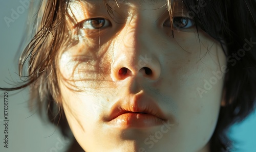 Close-up of a young Asian man's face.