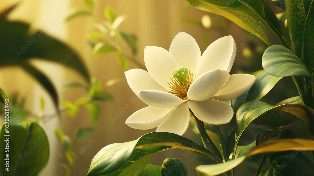 Lotus magnolia with fragrant white blooms and lush green leaves showcasing its beauty and medicinal properties Lotus magnolia with fragrant white blooms and lush green leaves showcasing its beauty and medicinal properties