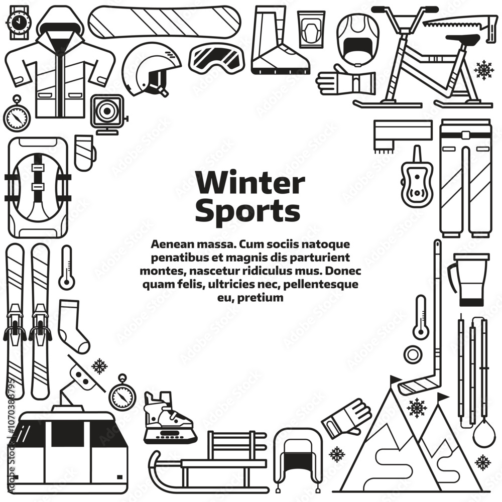 Winter Sport Border Frame Card in Line Art