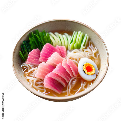 A bowl of delicious chicken soup with rice, vegetables, and cream, served hot with a spoon, featuring carrots, tomatoes, and egg, perfect for a healthy and comforting meal photo