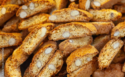 Delicious cantuccini biscuits showing almonds and crunchy texture photo