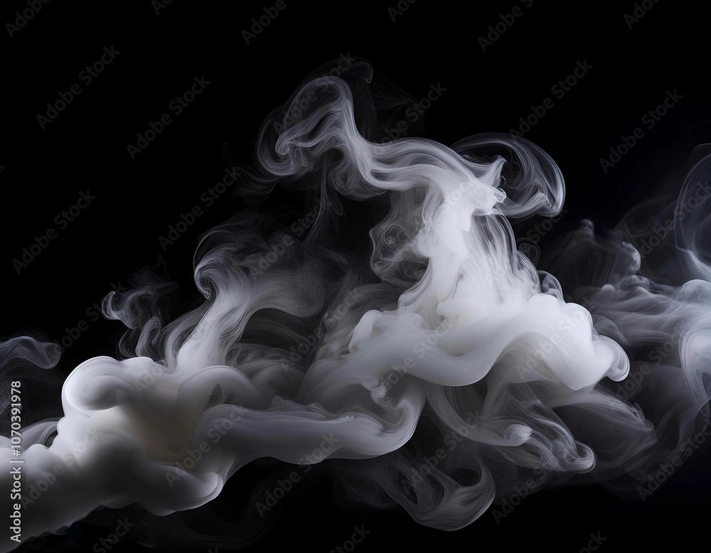 Fototapeta premium White smoke or fog flow on floor. Large mist in dark room on black background. Smoke on stage studio for product presentation 