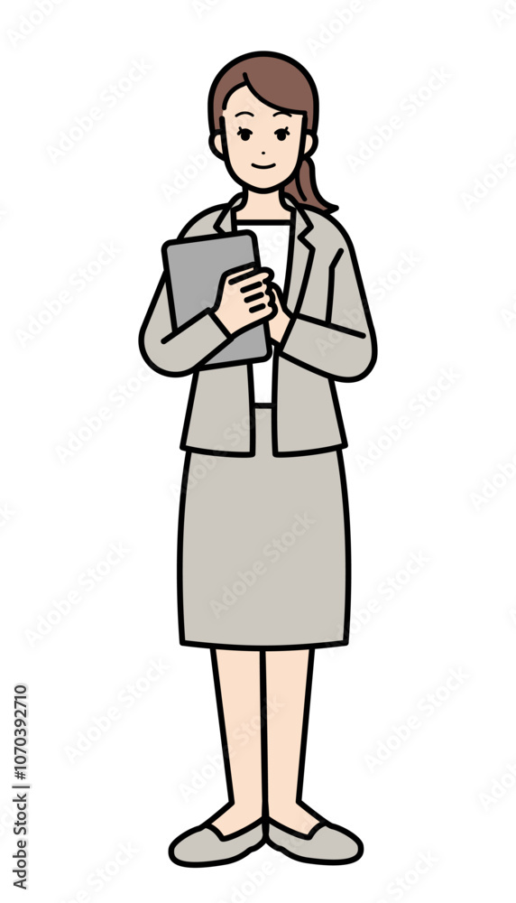 Full body illustration of business person woman with material.
Full body illustration of business person woman with material.