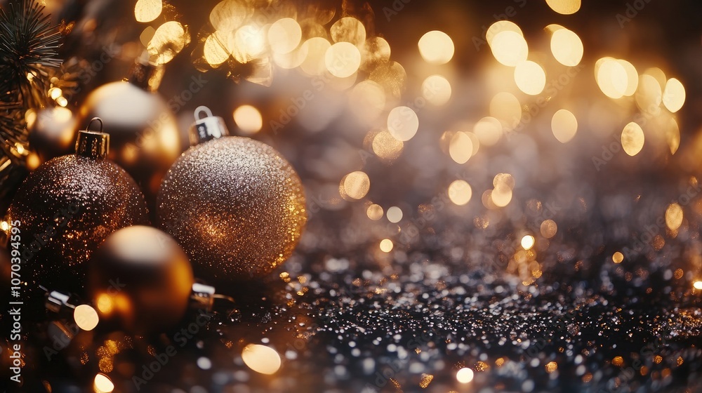 Christmas background, bright decorations, modern ornaments, warm lights [Christmas background] [Vintage Holiday] 
