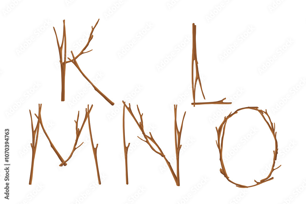 Fototapeta premium Branches spring alphabet. Easter set ABC on white background. Part 3
