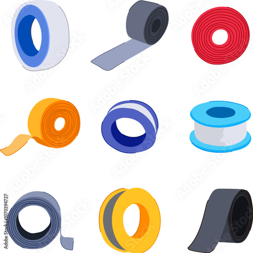 pipe seal tape set cartoon. durable leakproof, flexible ant, teflon thread pipe seal tape sign. isolated symbol vector illustration