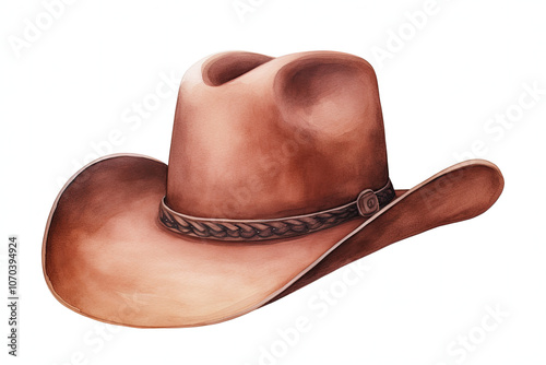 A brown cowboy hat with a brown band around it
