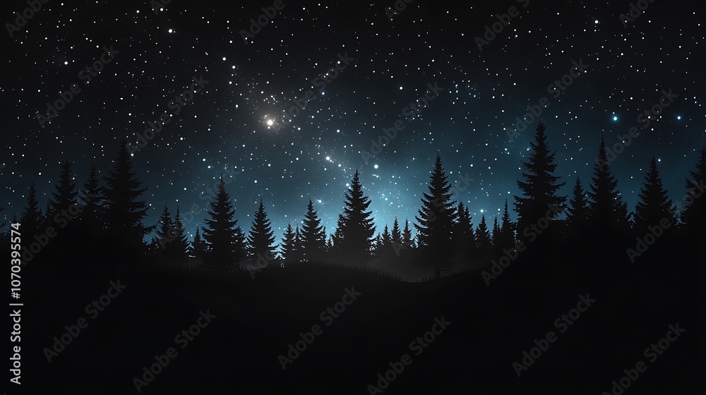 Fototapeta premium Discover the enchantment of a starry night sky over a serene forest landscape