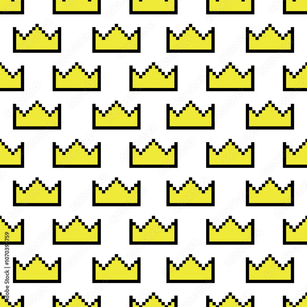 Pixel art crown seamless pattern. Vector illustration for background, cover, fashion, fabric, case, packaging, wrapping paper Pixel art crown seamless pattern. Vector illustration for background, cover, fashion, fabric, case, packaging, wrapping paper