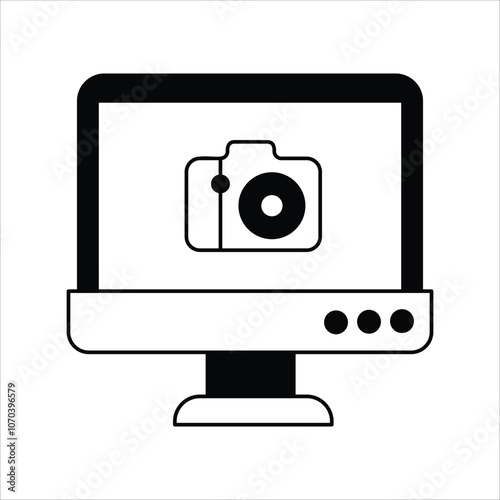 Camera glyph icon with white background vector stock illustration