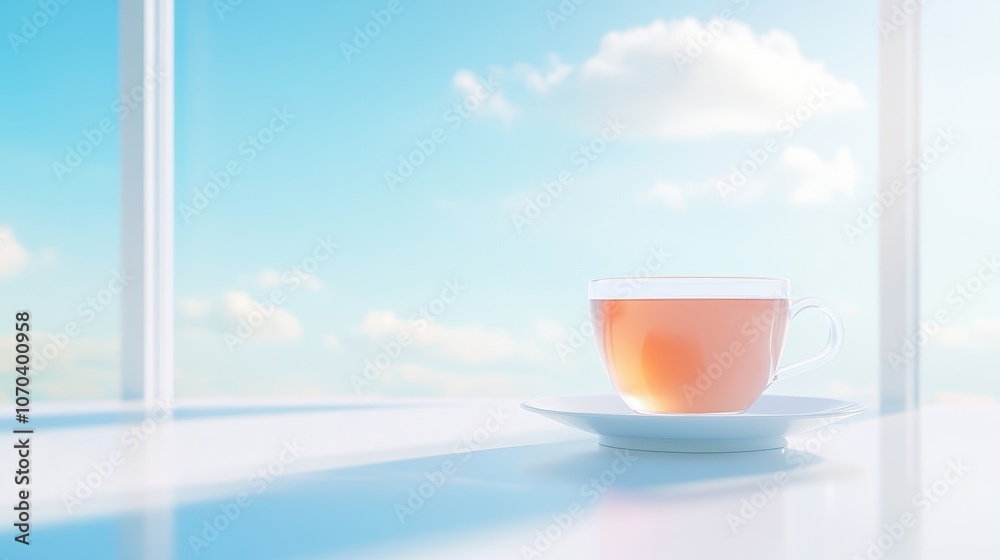 Obraz premium A cup of tea sits on a white plate on a table