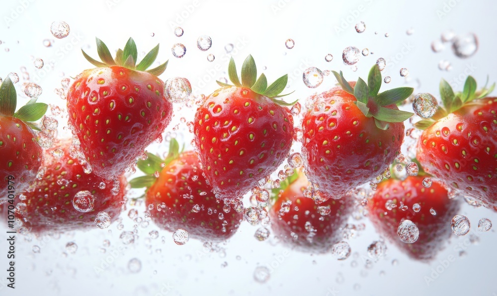 Watercolor strawberries with delicate seeds and green tops, vibrant against white, 3D illustration Watercolor strawberries with delicate seeds and green tops, vibrant against white, 3D illustration