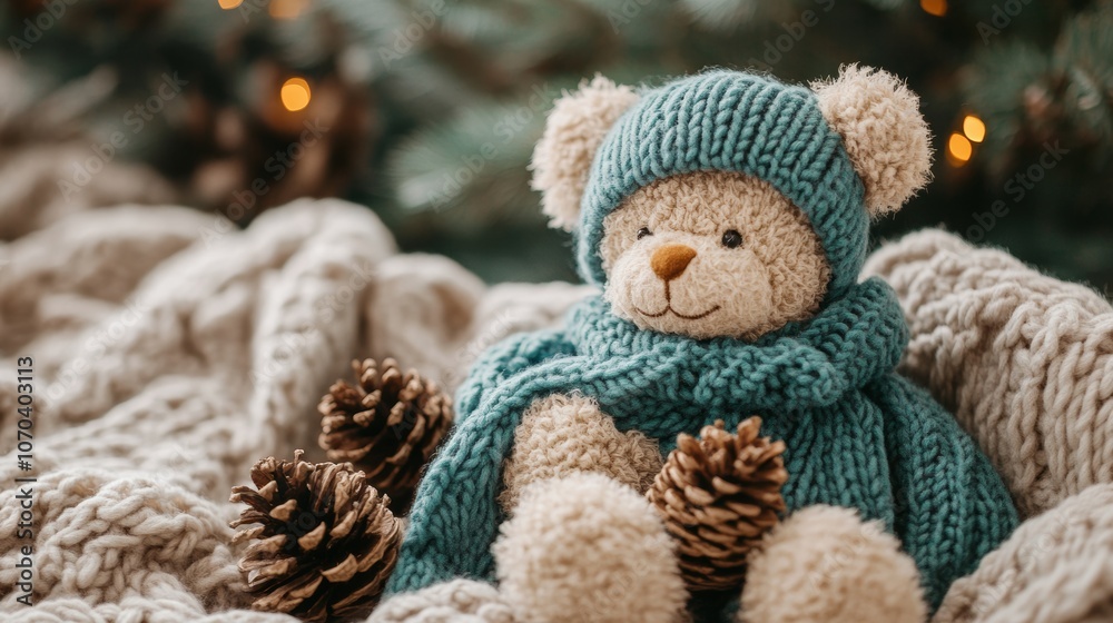 Cozy Knit Teddy Bear Winter Christmas Holiday Cozy Knit Teddy Bear Winter Christmas Holiday