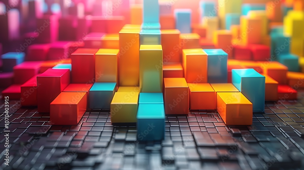 Fototapeta premium Explore the vibrant world of 3d geometric shapes and colorful blocks in modern design