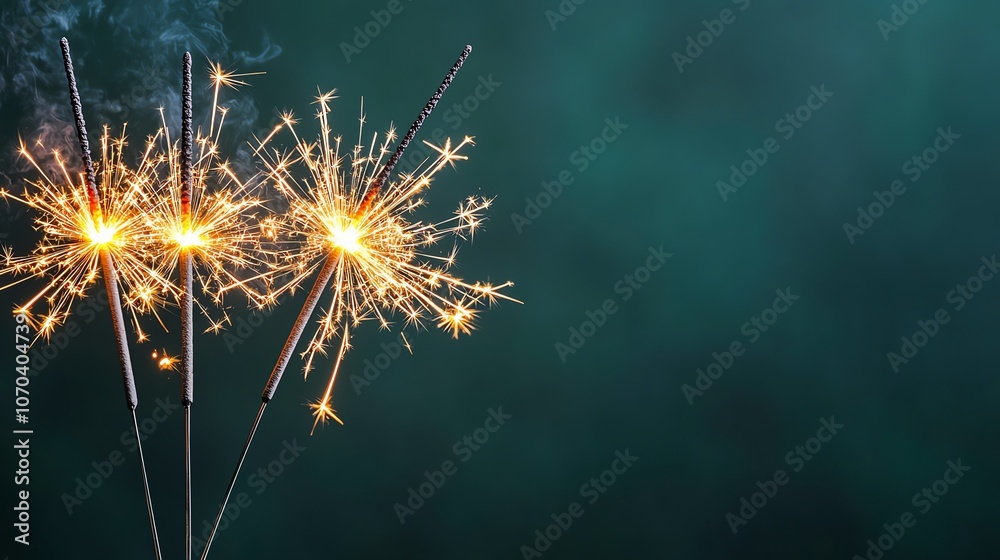 Obraz premium Closeup of New Year s Eve sparklers, focus on festive excitement and celebration, outdoor night scene