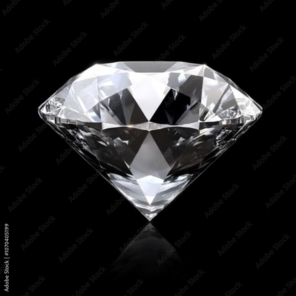A large, brilliant diamond isolated on a black background with a subtle reflection. A large, brilliant diamond isolated on a black background with a subtle reflection.