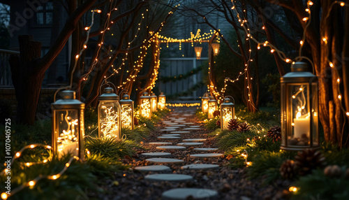 Experience the enchanting atmosphere of a Christmas pathway illuminated by twinkling candlelight and festive decorations, creating a warm and magical ambiance. Perfect for holiday inspiration and fest