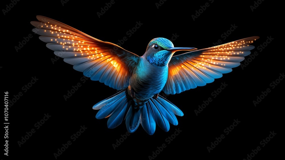 Obraz premium Glowing Hummingbird Wings Nature Bird Flight Fantasy Art