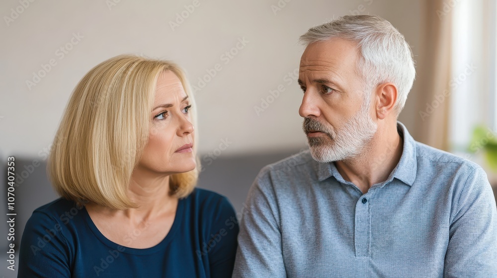 Elderly Couple Considering Home Equity Refinancing Options in Comfortable Living Room Setting
