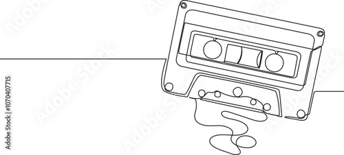 continuous single line drawing of audio cassette, line art vector illustration