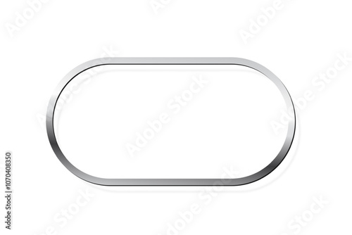 Silver ellipse photo frame on white background. Steel oval game button. Blank space for picture, painting, card. 3d realistic chrome empty template vector illustration. Simple object mockup.