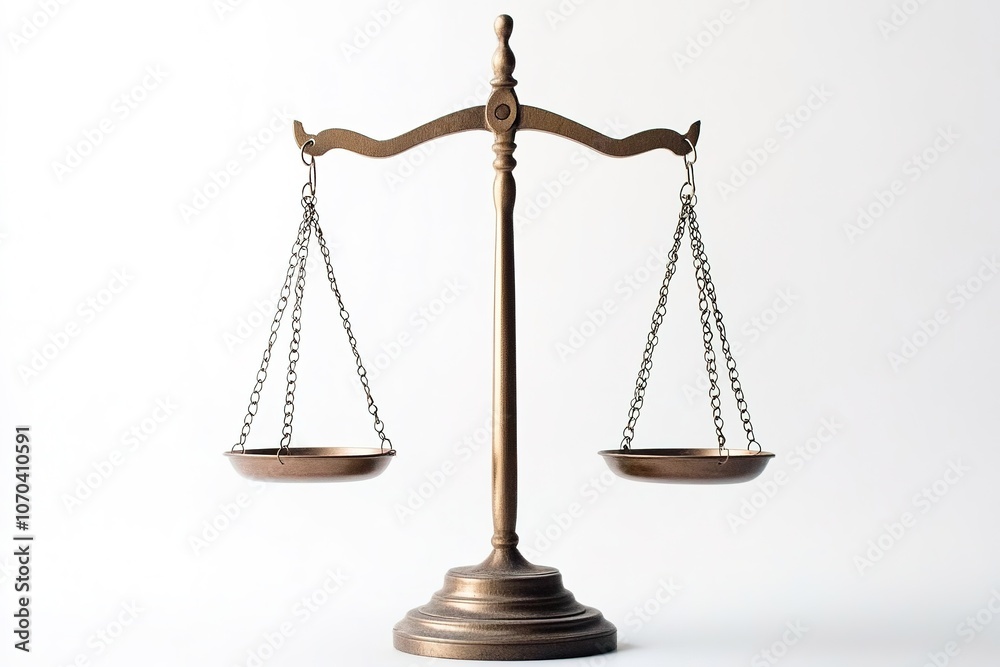 Balanced scales on plain background, symbolizing justice Balanced scales on plain background, symbolizing justice