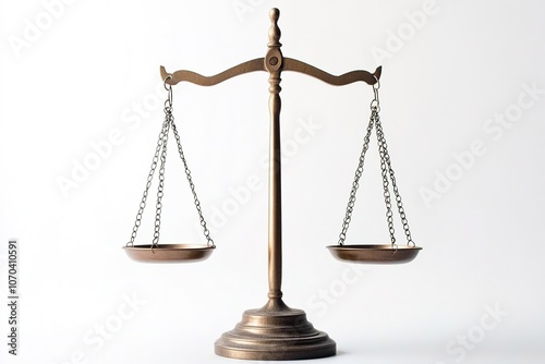 Balanced scales on plain background, symbolizing justice photo