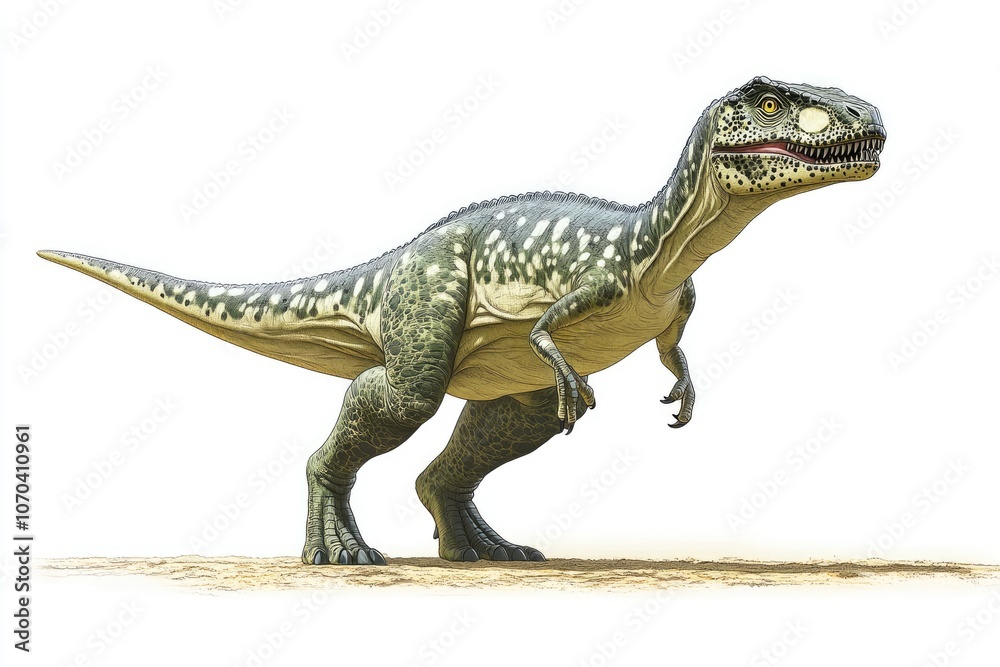 Obraz premium Majestic carcharodontosaurus dinosaur walking on sand in cretaceous period