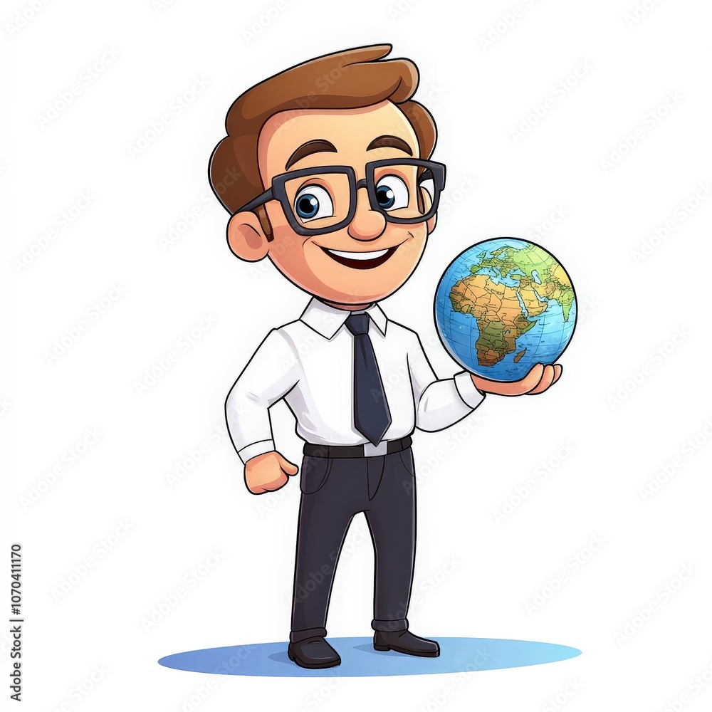 Cartoon Teacher with Globe in Classroom Setting Cartoon Teacher with Globe in Classroom Setting