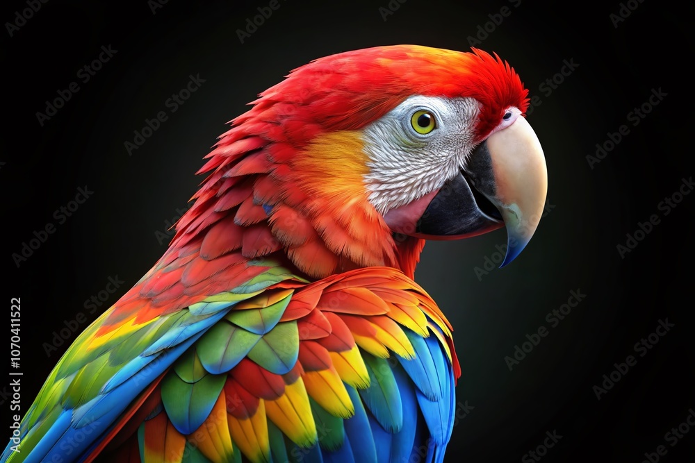 3D Parrot Loop Alpha Channel, Copy Space, Realistic Render 3D Parrot Loop Alpha Channel, Copy Space, Realistic Render