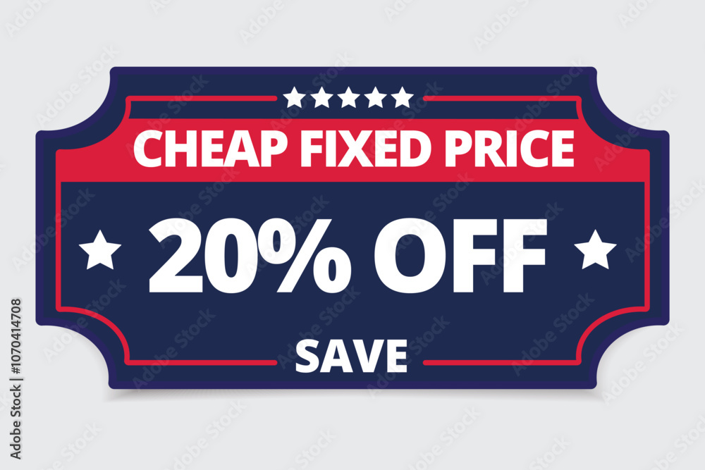 Fototapeta premium Cheap fixed price coupon with 5 stars 20 percent off