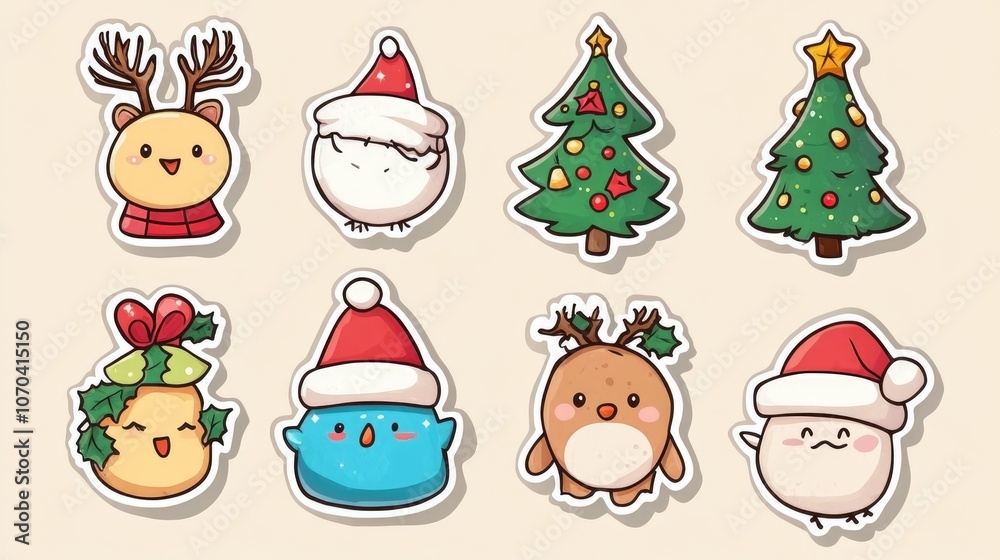 Design for sticker christmas illustration, Collection of Christmas Design for sticker christmas illustration, Collection of Christmas