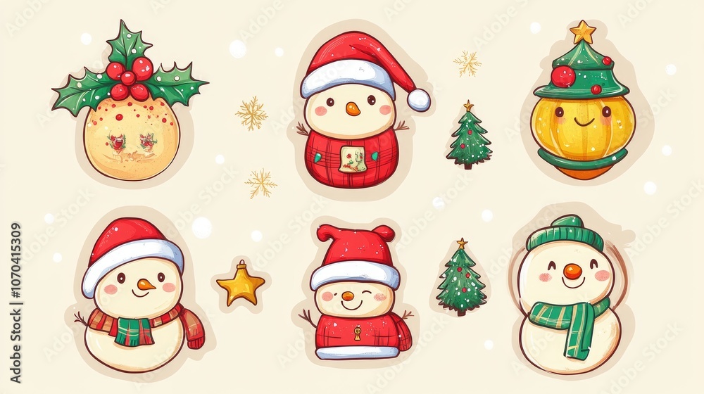 Design for sticker christmas illustration, Collection of Christmas Design for sticker christmas illustration, Collection of Christmas