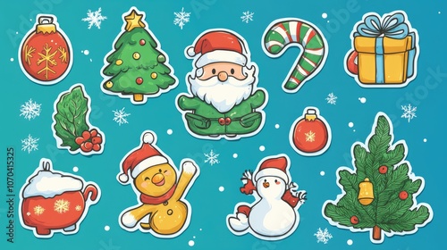 Design for sticker christmas illustration, Collection of Christmas