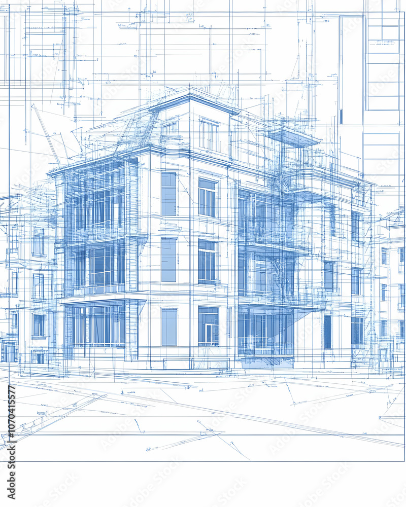 Architectural blueprint design of a residential building. Architectural blueprint design of a residential building.