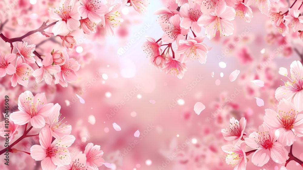 Beautiful Cherry Blossoms in Full Bloom During Spring Season with Soft Pink Background