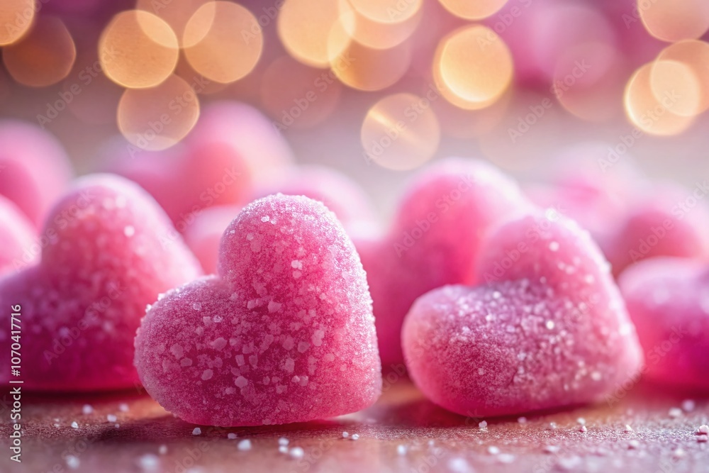 Closeup Pink Heart Candies, High Depth of Field, Soft Focus Closeup Pink Heart Candies, High Depth of Field, Soft Focus