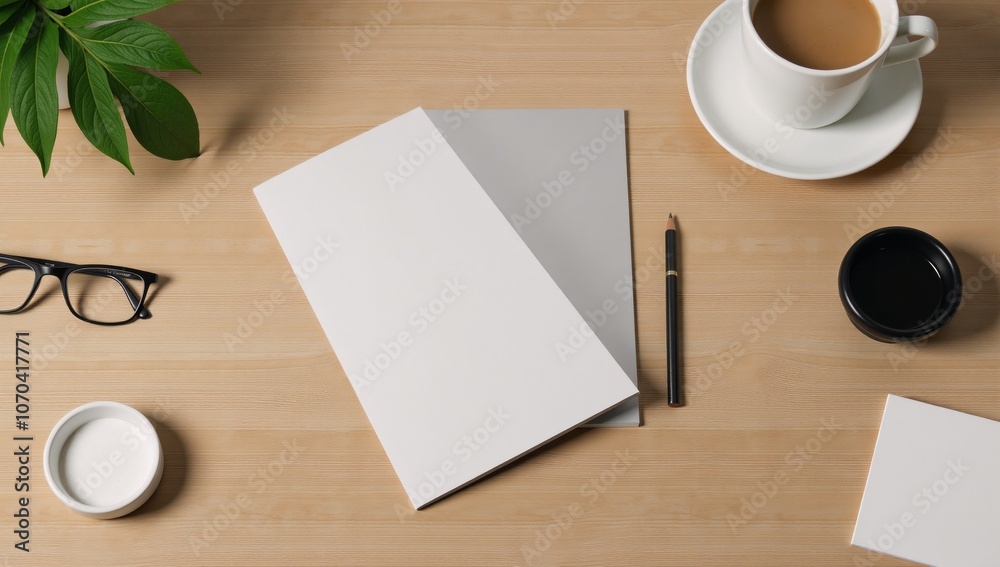 Design Mockup Half-folded A5 size A4 Brochure layout on a wooden table Design Mockup Half-folded A5 size A4 Brochure layout on a wooden table