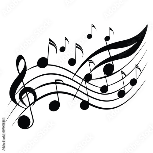 wave of musical notes black note on white background