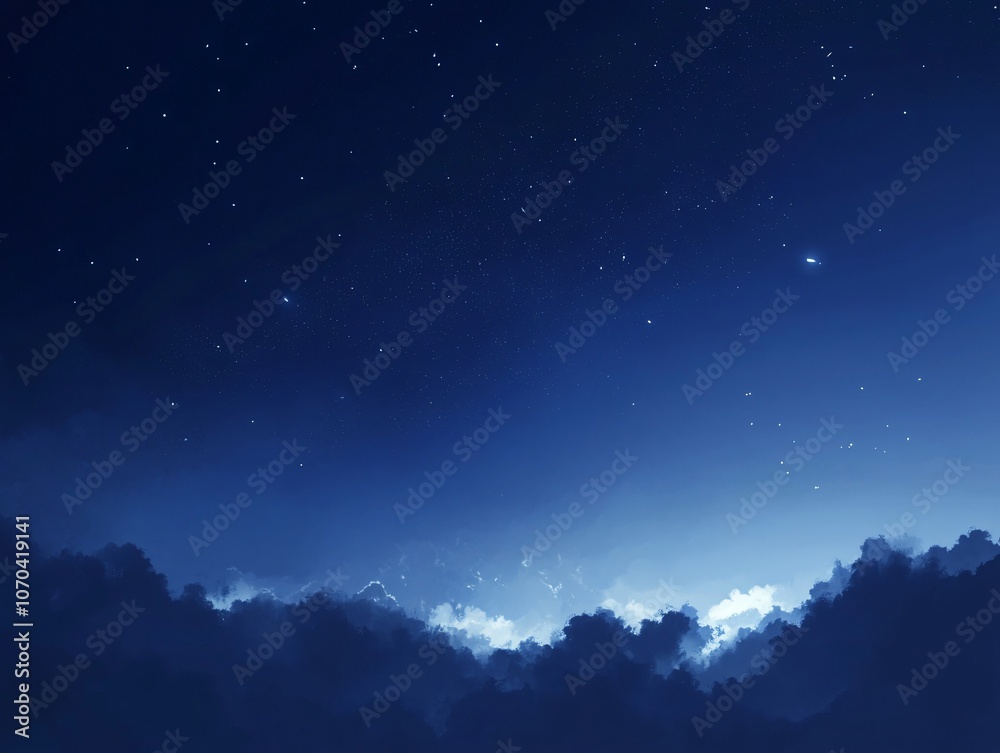 Naklejka premium Minimalistic Night Sky with Stars and Clouds