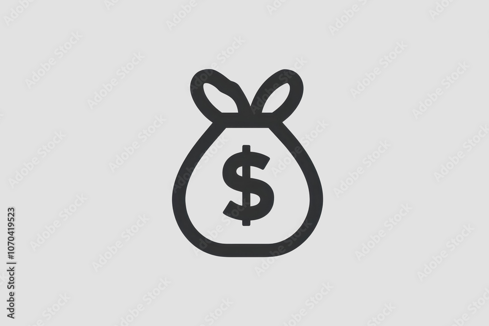 A minimalistic graphic of a money bag featuring a dollar sign. Ideal for financial and business themes, this represents wealth and economy. A minimalistic graphic of a money bag featuring a dollar sign. Ideal for financial and business themes, this represents wealth and economy.