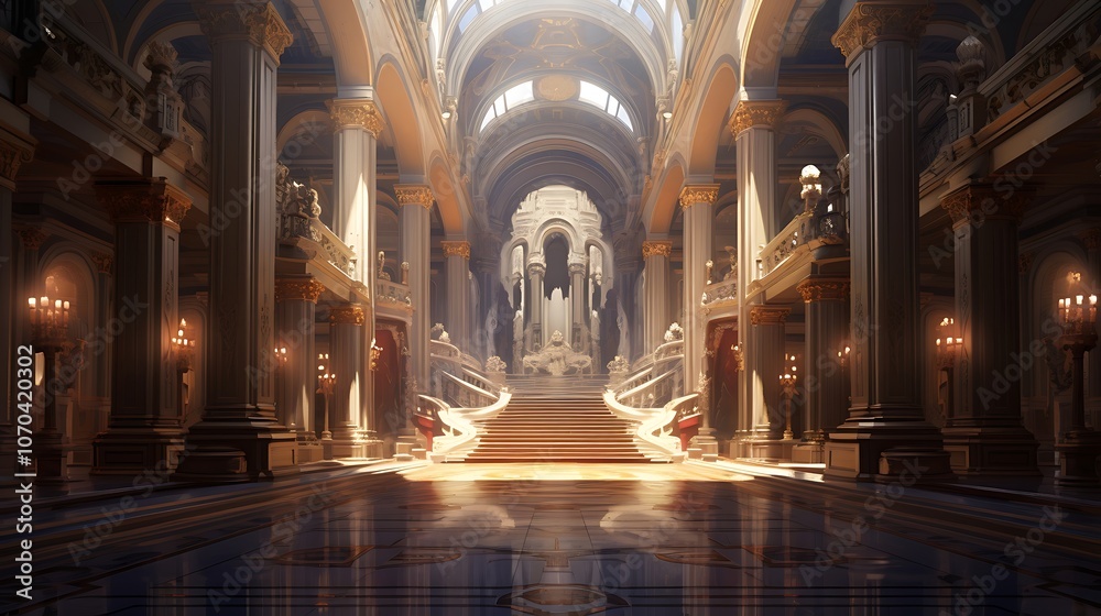 Fototapeta premium Elegant Mansion Foyer Adorned with Stunning Artwork and Opulent Furnishings 