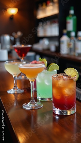 Bar with vibrant cocktail displays